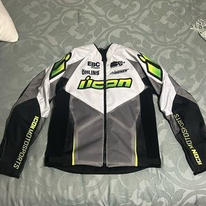 Used Icon medium Motorcycle jacket white/black/green